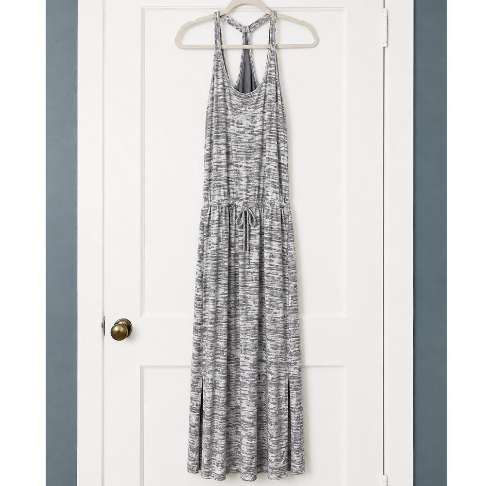 Athleta Gray Space Dye Racerback Maxi Dress Built-In Shelf Bra Size Medium
